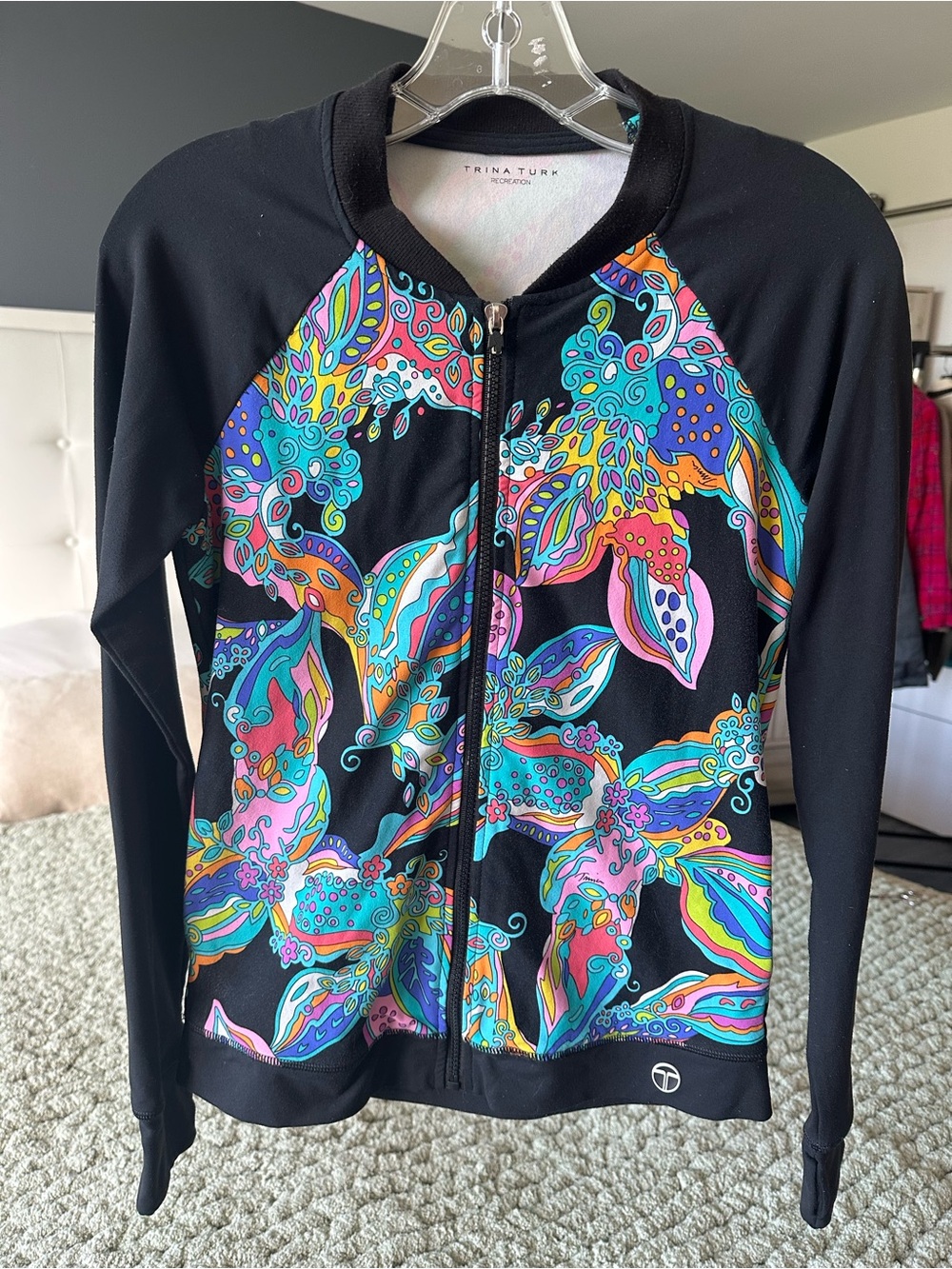 Trina Turk Recreation Multicolor Floral Full Zip Active Jacket Size XS